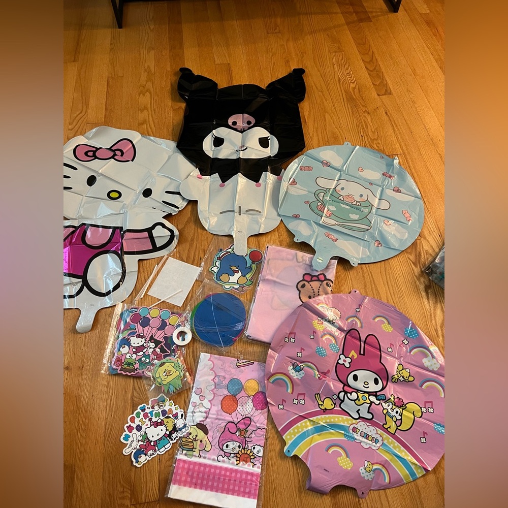 Large bundle of hello kitty balloons party decorations etc birthday